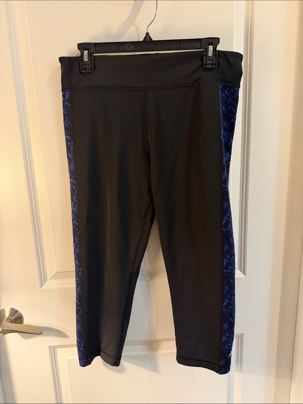 adidas Black Capri Leggings with Blue Side Panels
